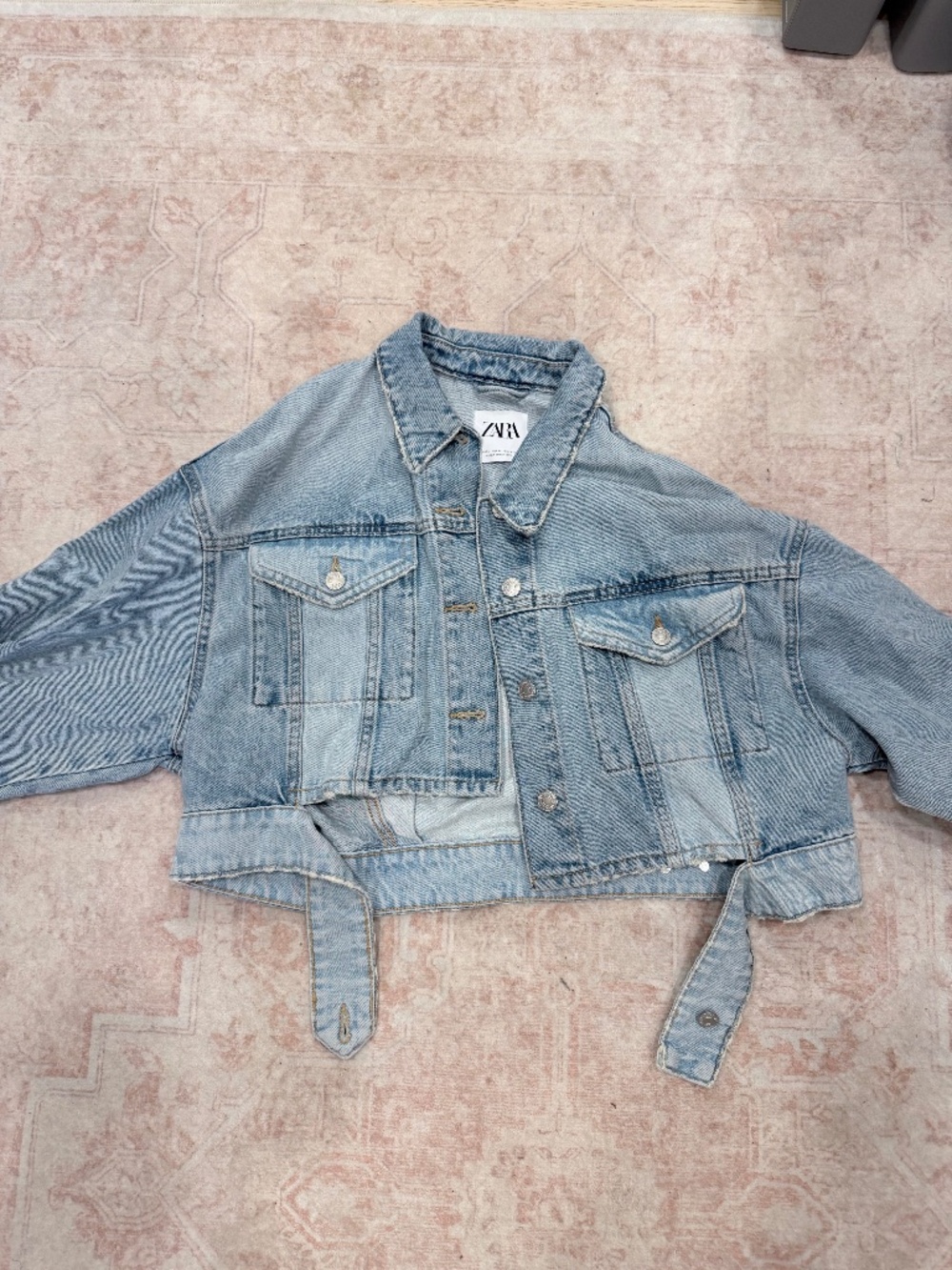 Zara Light Blue Cropped Denim Jacket Womens M